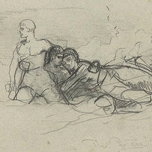 Standing Man Looking Away from Two Drowning Figures (Study for Undertow)